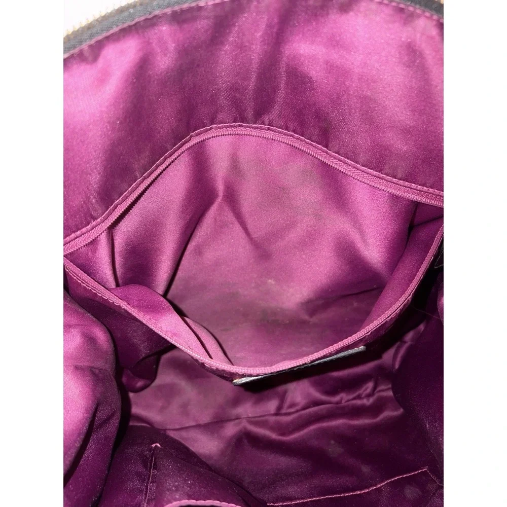 Vintage Coach Purse Madison Crocodile-Embossed Leather Black Purple Satin Lining